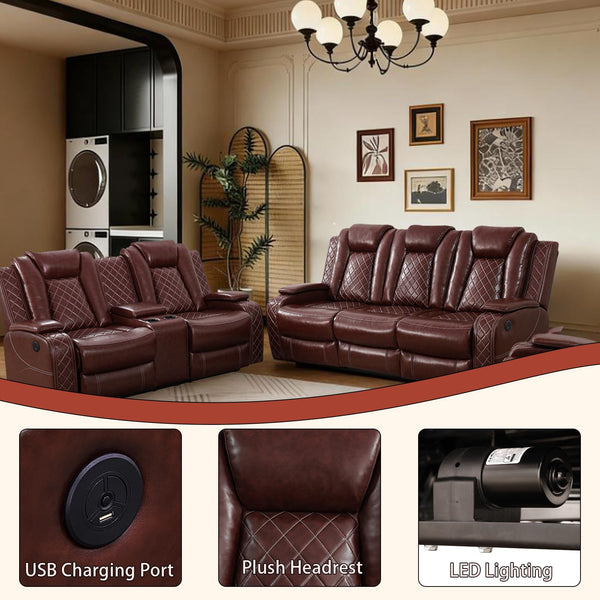 Power Reclining Sectional Sofa Set with USB Charging