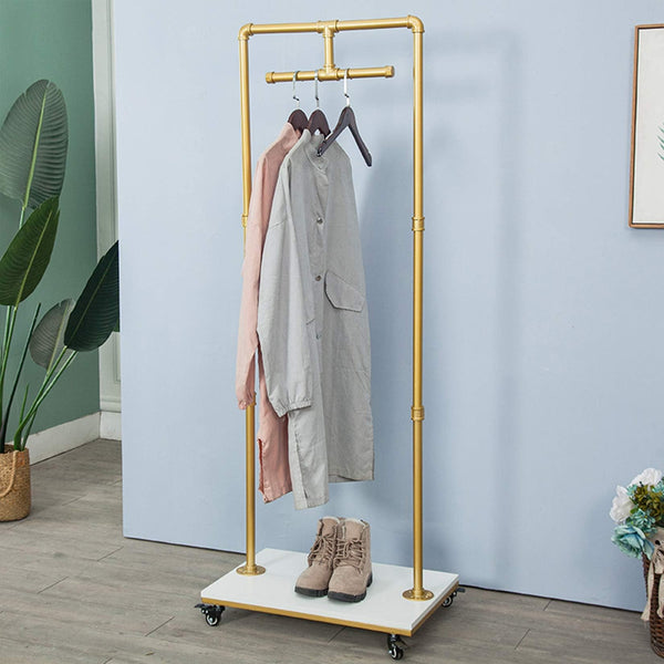 Industrial Pipe & Wood Rolling Garment Rack