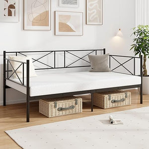 Twin Metal Daybed Frame with Headboard and Storage