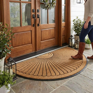 Sunburst Half Round Coco Coir Doormat – Non-Slip Rubber Backing, Multiple Sizes