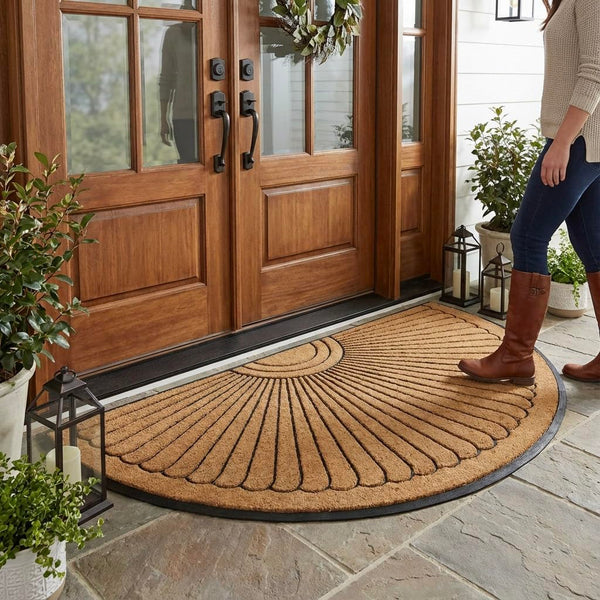 Sunburst Half Round Coco Coir Doormat – Non-Slip Rubber Backing, Multiple Sizes