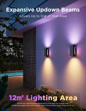 Outdoor Smart Wall Light RGBICWW Up Down Porch Sconce IP66 Waterproof