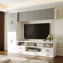 86" Wall Unit Entertainment Center with Bookshelves – White & Grey