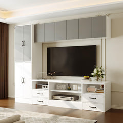86" Wall Unit Entertainment Center with Bookshelves – White & Grey