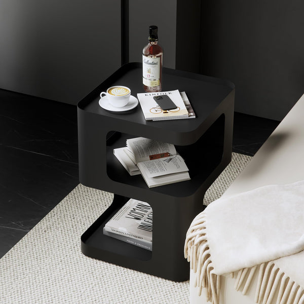 Metal Side Table with Storage – 3-Tier End Table