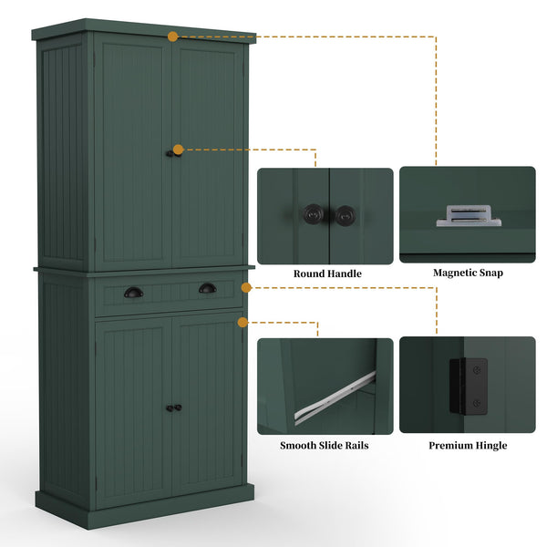 72" Tall Kitchen Pantry Cabinet with Drawer & Adjustable Shelves