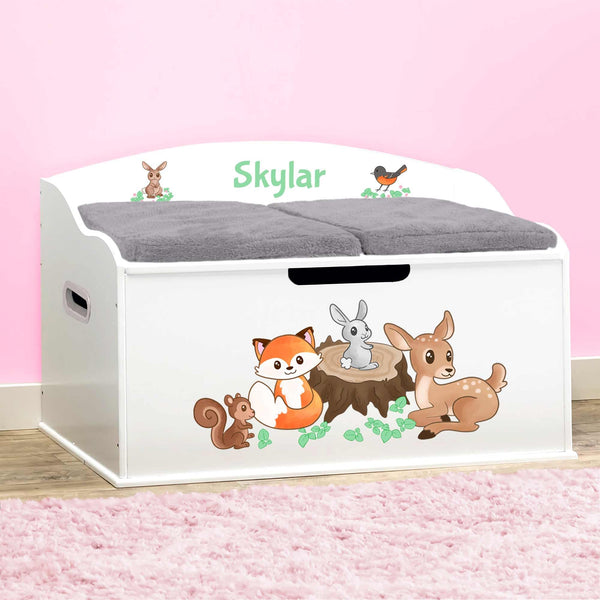 Personalized Woodland Creatures Toy Box with Soft-Close Lid