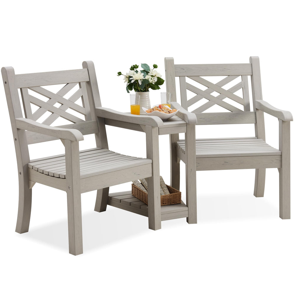 Outdoor Poly Lumber Loveseat with Center Table & Umbrella Hole