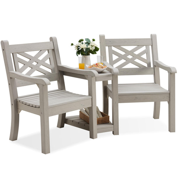 Outdoor Poly Lumber Loveseat with Center Table & Umbrella Hole