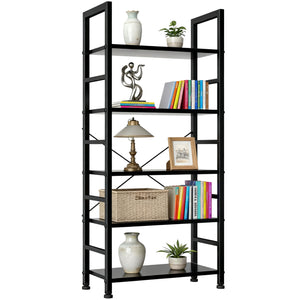 5-Tier Industrial Bookshelf with Metal Frame