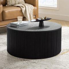 Fluted Round Coffee Table with Lift-Top Storage