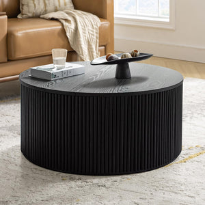 Fluted Round Coffee Table with Lift-Top Storage