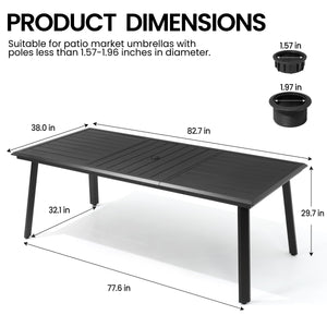 Outdoor Dining Table for 8 – Aluminum Patio Table with Umbrella Hole