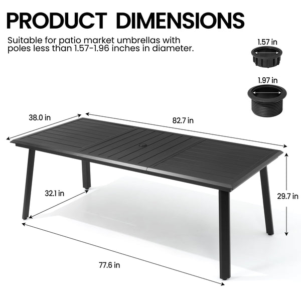 Outdoor Dining Table for 8 – Aluminum Patio Table with Umbrella Hole