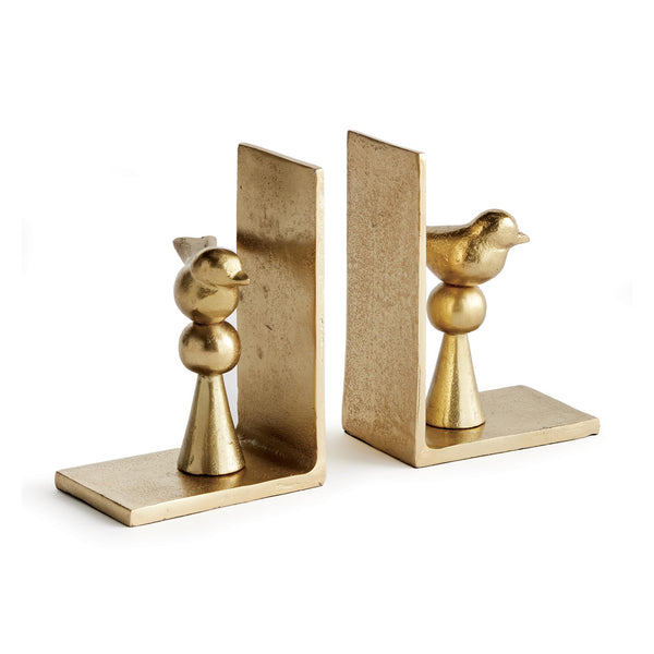 Gold Cast Aluminum Songbird Bookends Set of 2