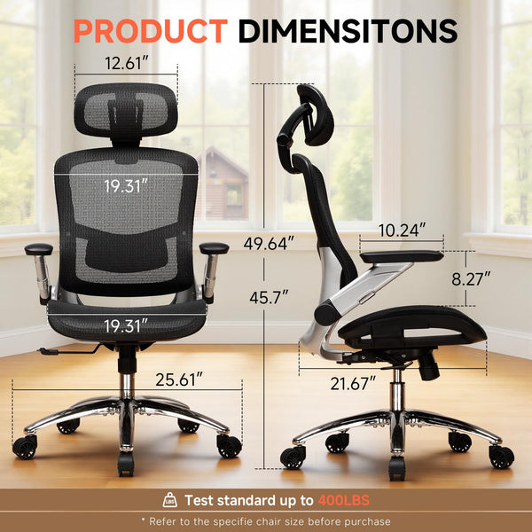 Ergonomic High-Back Mesh Office Chair with Flip-Up Arms
