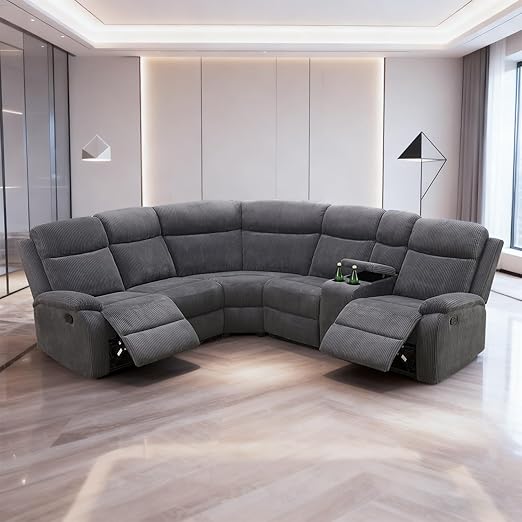 L-Shaped Manual Reclining Sectional Sofa with Storage & Cup Holders