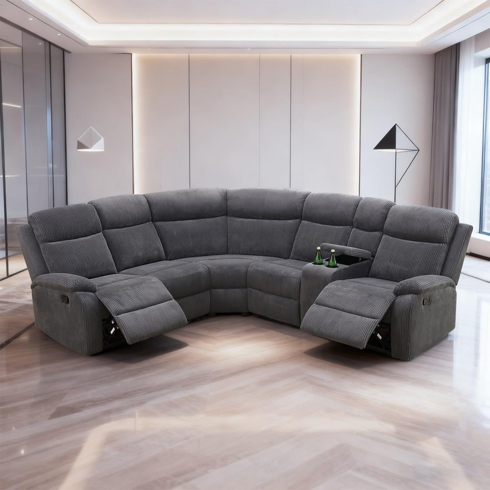 L-Shaped Manual Reclining Sectional Sofa with Storage & Cup Holders