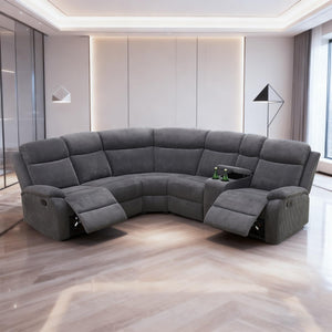 L-Shaped Manual Reclining Sectional Sofa with Storage & Cup Holders