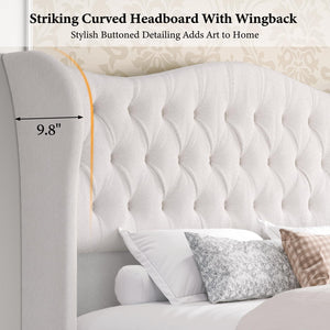 Upholstered Sleigh Bed Frame with Wingback Headboard