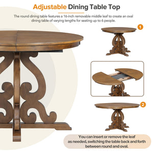 Extendable Round Dining Table Set for 4-6 with Upholstered Chairs