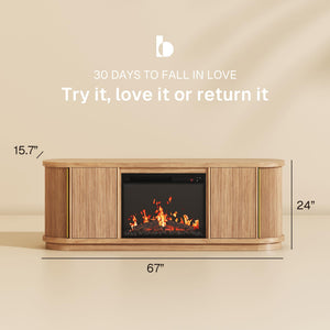67" Fluted TV Stand with Electric Fireplace & Sliding Tambour Doors