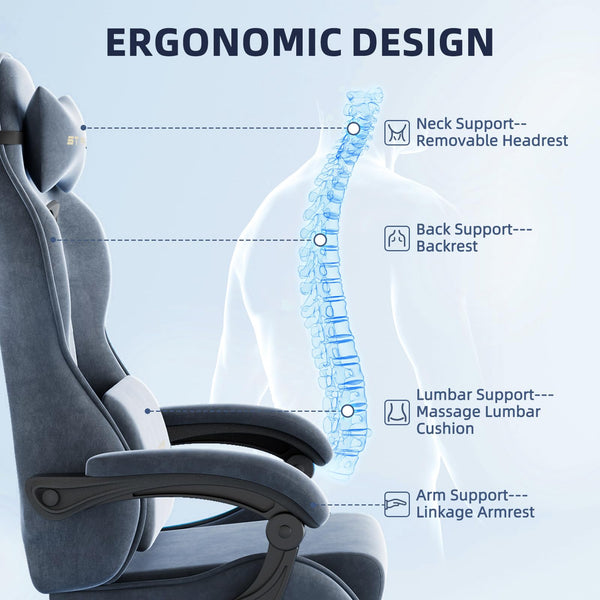 Velvet Gaming Chair with Footrest & Massage Lumbar