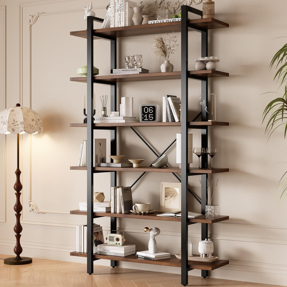 6-Tier Industrial Bookshelf with Metal Frame
