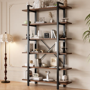 6-Tier Industrial Bookshelf with Metal Frame