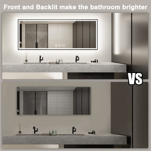96x36 Large LED Bathroom Mirror with Front & Backlit, Anti-Fog, Dimmable, 3 Color Temperatures