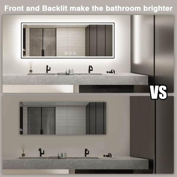96x36 Large LED Bathroom Mirror with Front & Backlit, Anti-Fog, Dimmable, 3 Color Temperatures