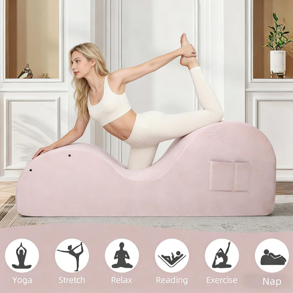 Yoga Chaise Lounge Chair with Headrest & Accessories – Pink Large