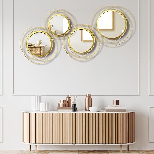 Set of 4 Round Metal Wall Mirrors Minimalist Circle Wall Decor