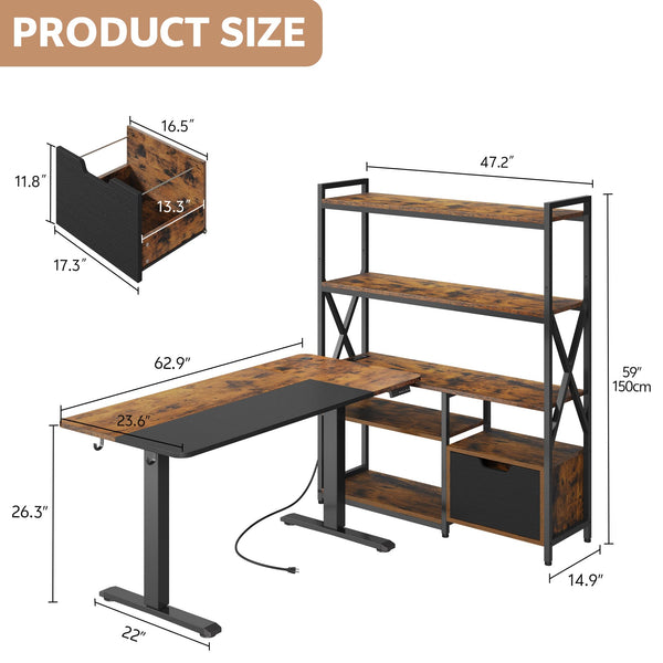 L-Shaped Electric Standing Desk with Hutch & Storage