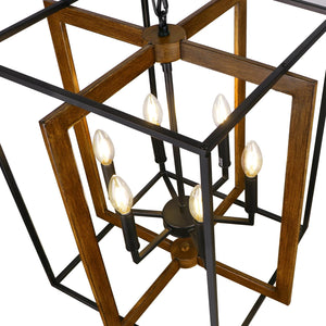 6-Light Rustic Farmhouse Chandelier with Faux Wood & Metal Frame