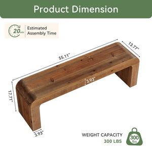 Solid Wood Dining Bench 55-Inch | Indoor Entryway & Bedroom Bench