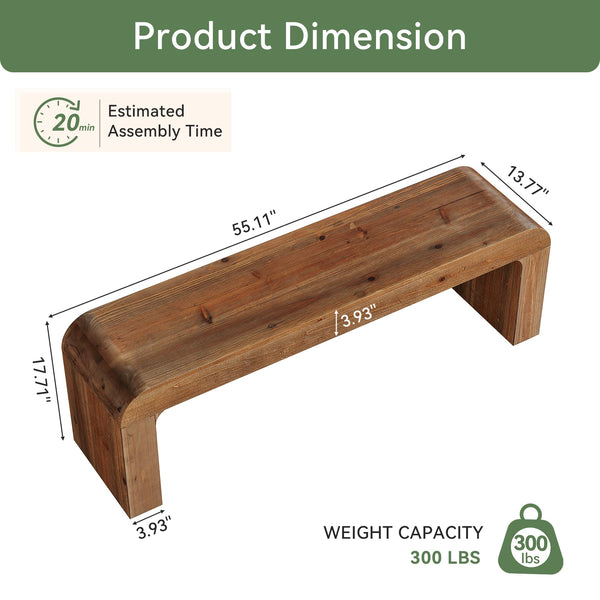Solid Wood Dining Bench 55-Inch | Indoor Entryway & Bedroom Bench