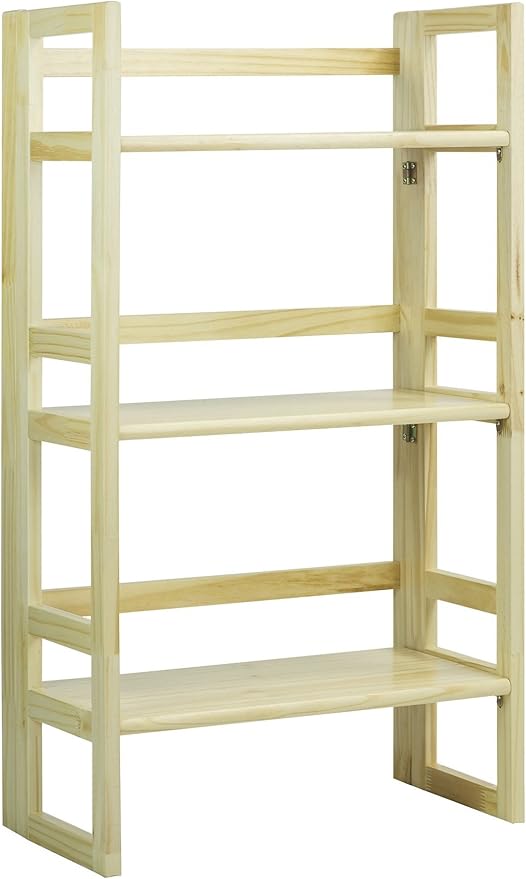 3-Shelf Folding Solid Wood Bookcase