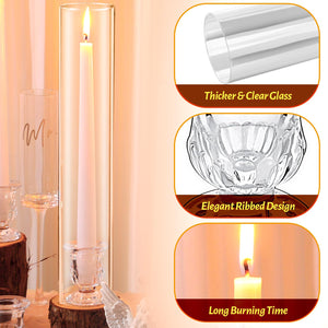 Glass Hurricane Candle Holder Set with Taper Candlesticks & White Candles (12 Set)