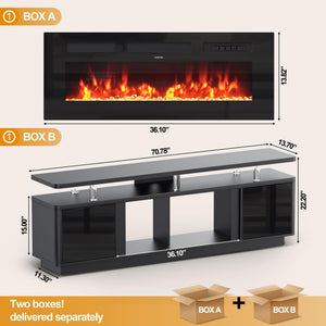70" Electric Fireplace TV Stand with LED Lights