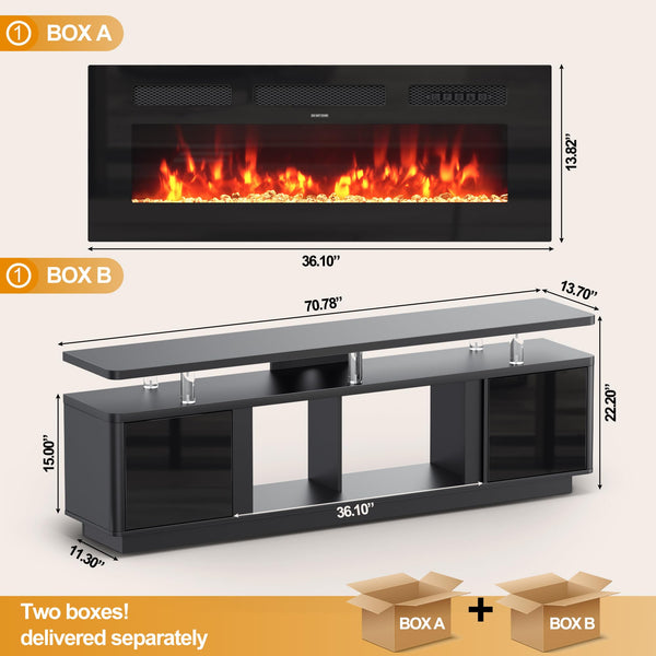 70" Electric Fireplace TV Stand with LED Lights