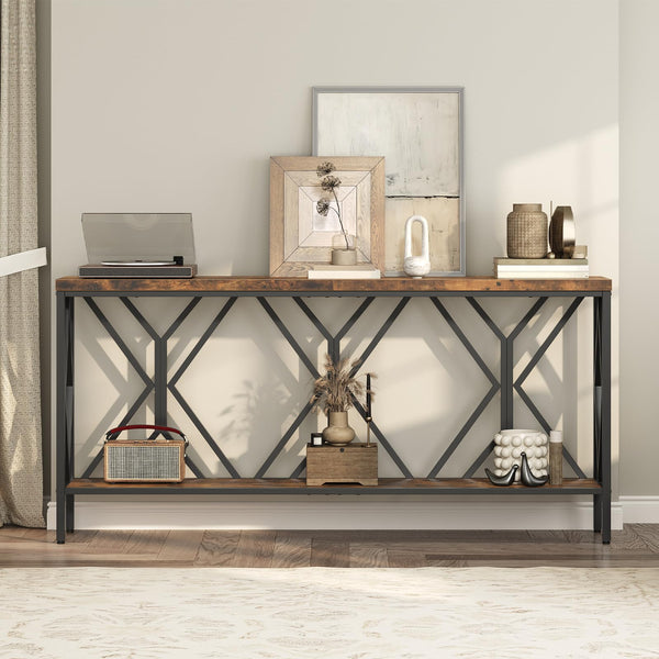 Industrial Console Table with 2-Tier Storage Shelf