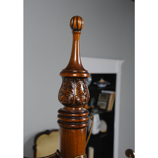 Mahogany Coat Tree Free Standing with Brass Hooks