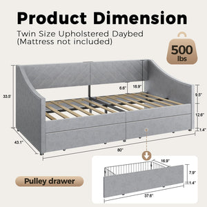 Twin Size Upholstered Daybed with Storage Drawers and Charging Station