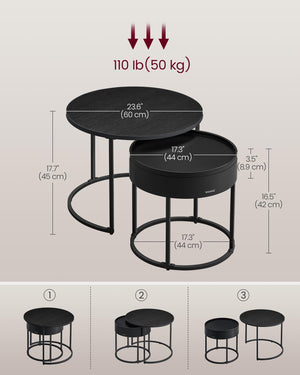 Round Nesting Coffee Tables Set of 2 with Hidden Storage