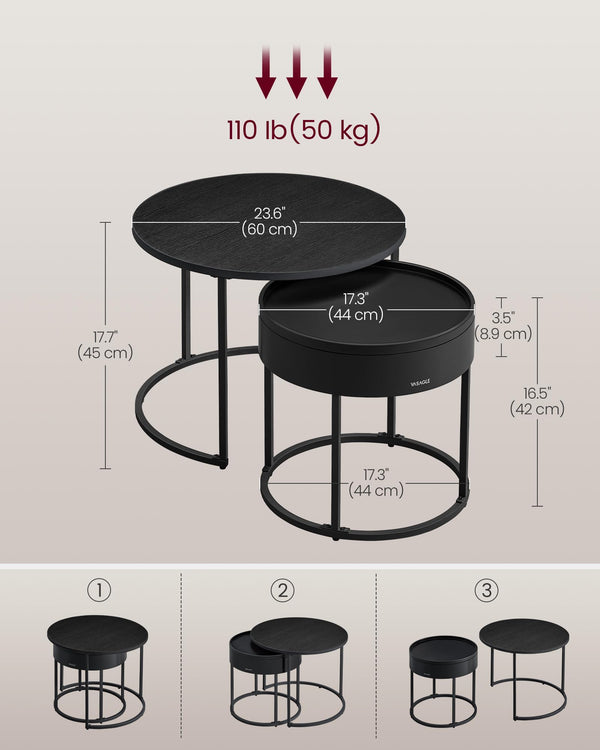 Round Nesting Coffee Tables Set of 2 with Hidden Storage