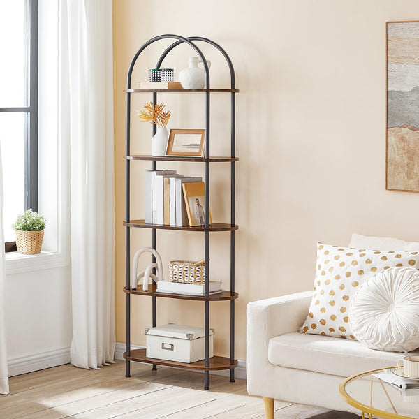 5-Tier Arched Bookshelf with Metal Frame