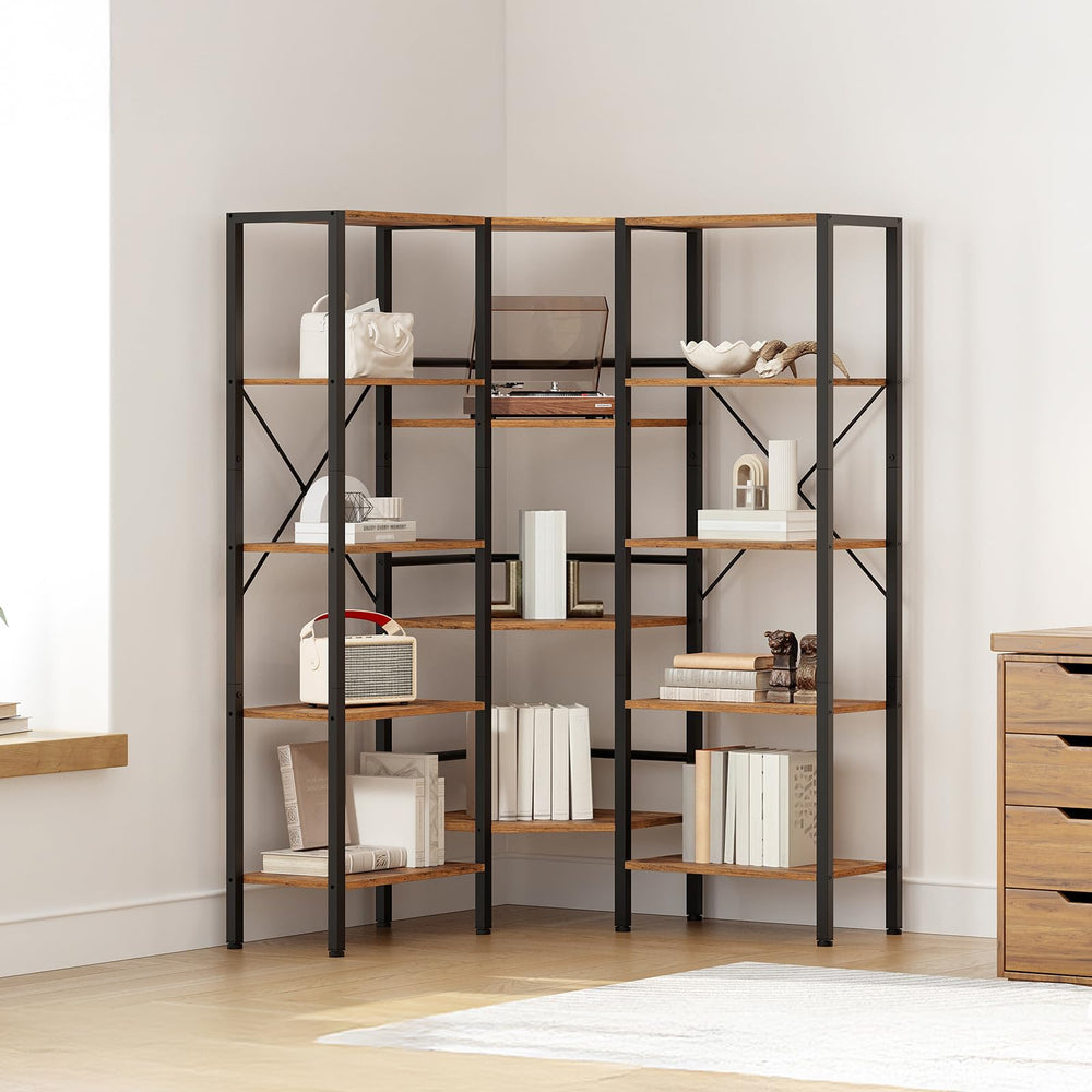 L-Shaped Corner Bookshelf 5-Tier with 14 Open Shelves
