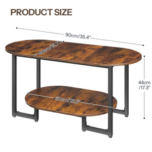 Oval Coffee Table with 2-Tier Open Storage Shelf