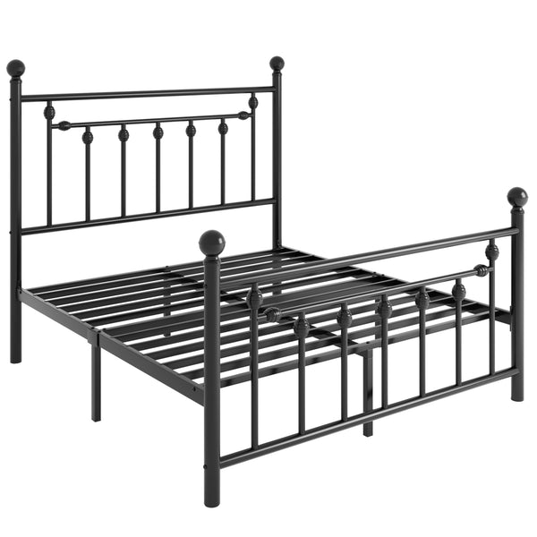 Metal Platform Bed Frame with Victorian Headboard & Footboard